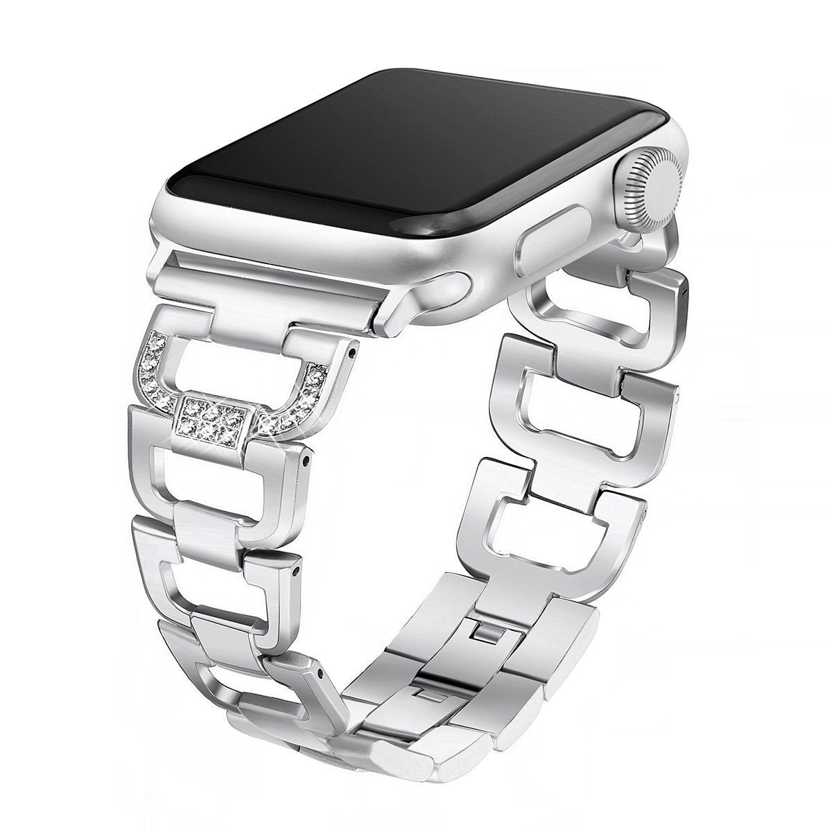 Smart klokkerem D-formet diamantklokkerem med klokkeramme for Fitbit Blaze Sølv