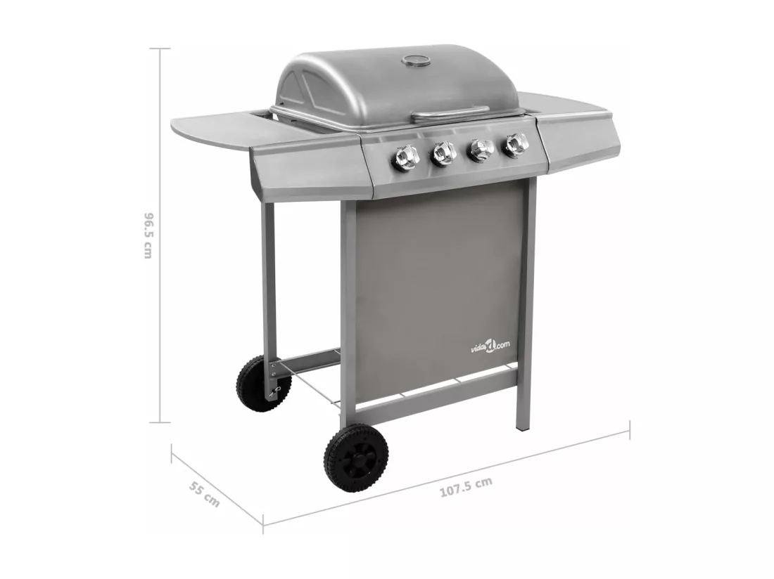 Barbecue gril à gaz avec 4 brûleurs argenté