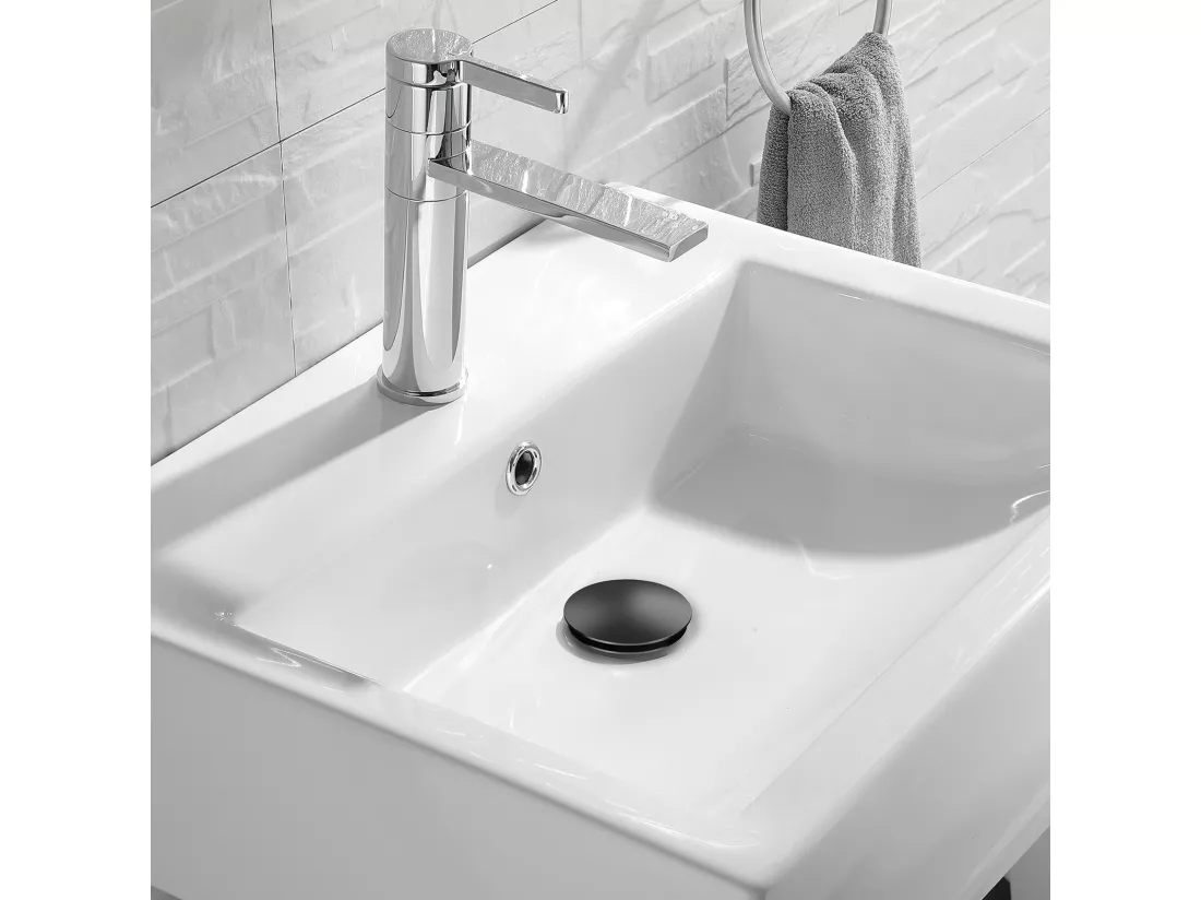 AuraLum Max Bonde de Lavabo avec Trop Plein, Bonde de Vidange Lavabo, Bonde de Lavabo Pop Up, Bonde de Lavabo Universelle, Noir,EU Modèle
