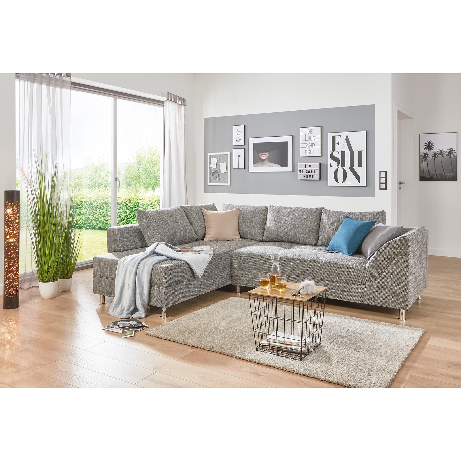 Ecksofa - grau - Bonell-Federkern - Webstoff