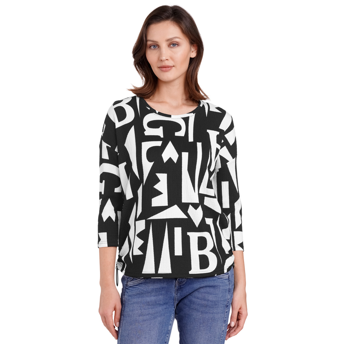 Gina Benotti Damen Blusenshirt mit 3/4-Arm schwarz / weiss