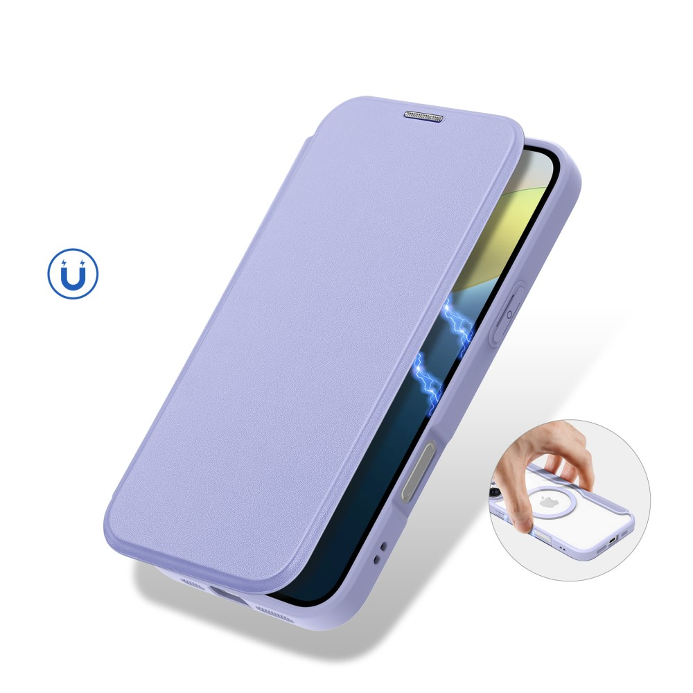 iPhone 16 MagSafe Hybrid Leder Tasche   Kunststoff Rückseite - Lila / Transparent
