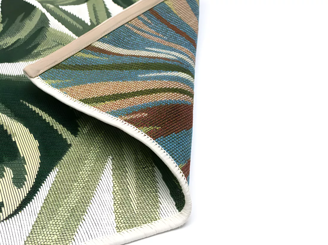 Tapis intérieur ou extérieur ethnique motifs feuilles - 150 x 200 cm - Vert - PALMO
