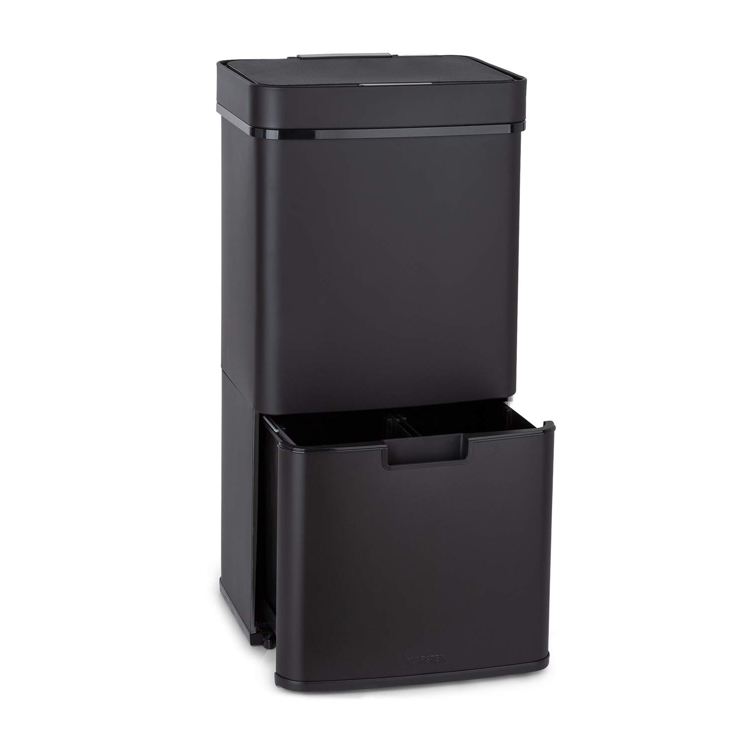 Klarstein Royal Trash Sensor-Mülleimer, 72 L Volumen in 4 Behältern, Restmüll & Recycling-Abfälle: 43 & 2 x 12,5 L, Bio-Eimer mit Deckel: 4 L, automatisches Öffnen und Schließen, Mattschwarz