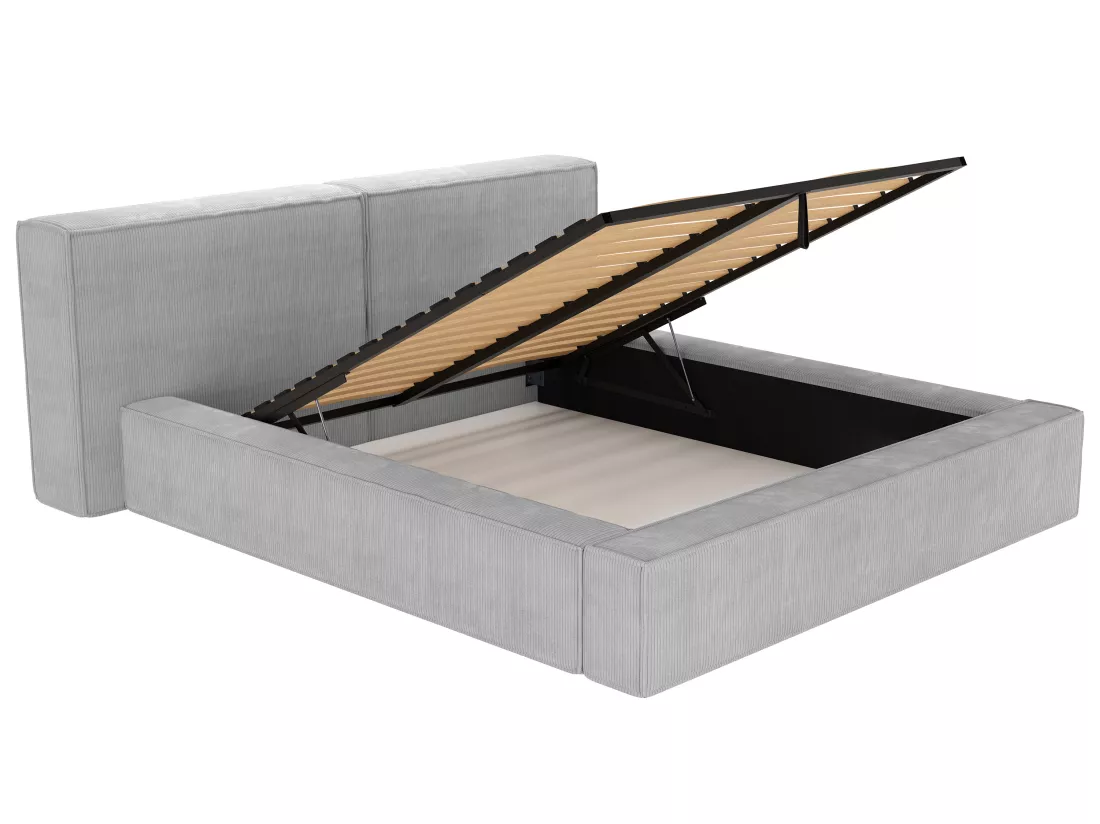 Lit coffre 160 x 200 cm - Velours côtelé - Gris clair + Matelas - TIMANO de Pascal Morabito