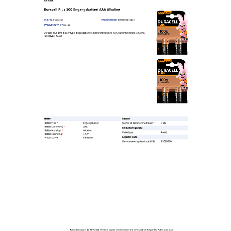 Duracell Plus AAA batterier 4-pak