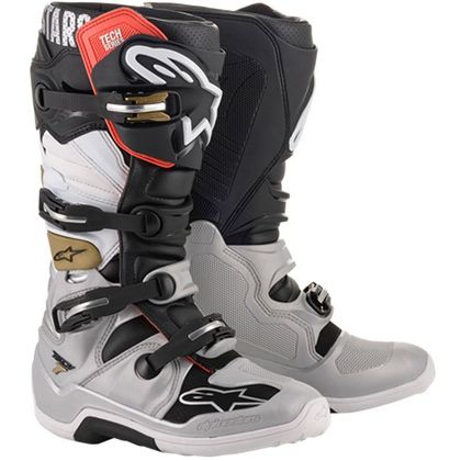 Bottes cross Alpinestars TECH 7 - BLACK SILVER WHITE GOLD 2024 - Noir / Gris
