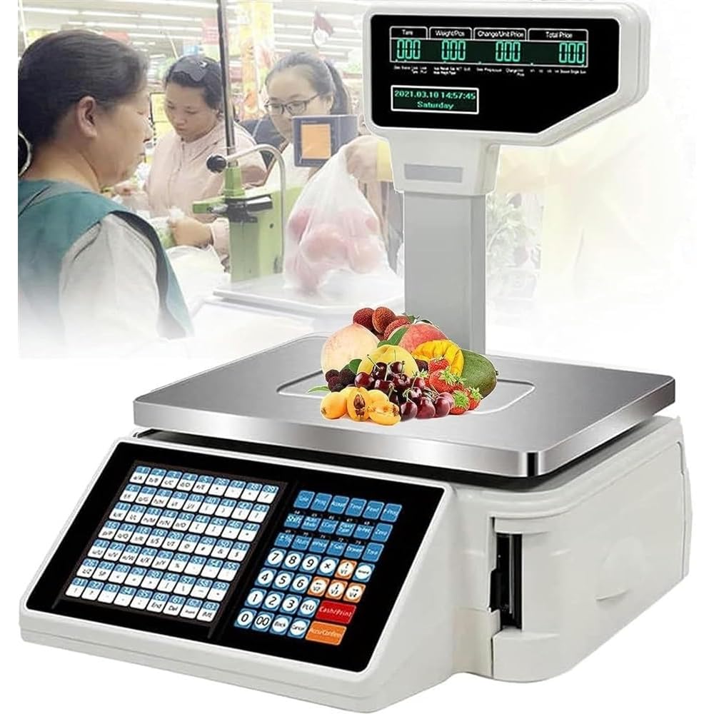 Balances d'impression d'étiquettes, balances numériques à codes-barres, double affichage avant arrière, 63 touches de raccourci for le pesage de supermarché/magasin de détail/entrep?t : Cuisine et Maison