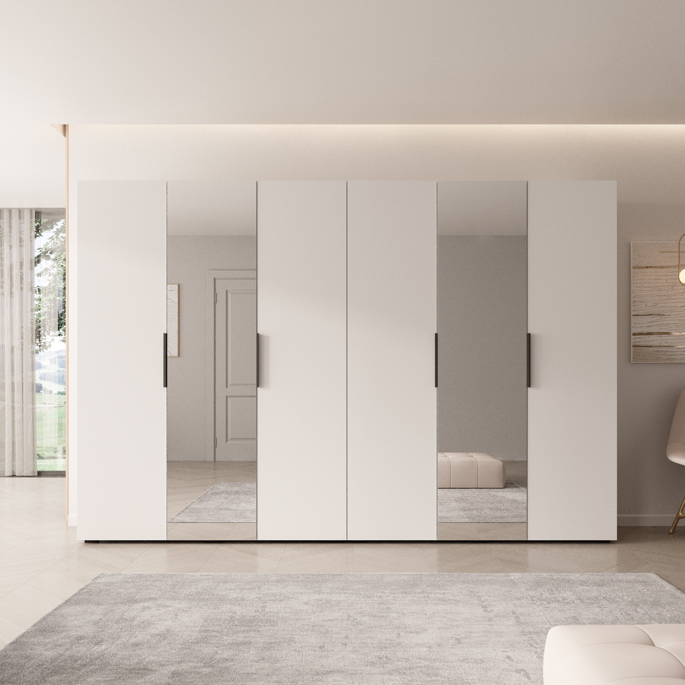 Meubella - Kledingkast Marquesa - Wit - 300 cm - Met spiegel
