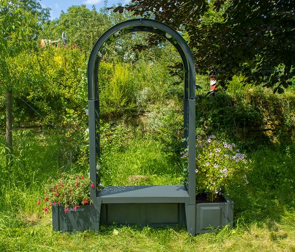 KHW Kunststoff-Gartenbank mit Rosenbogen