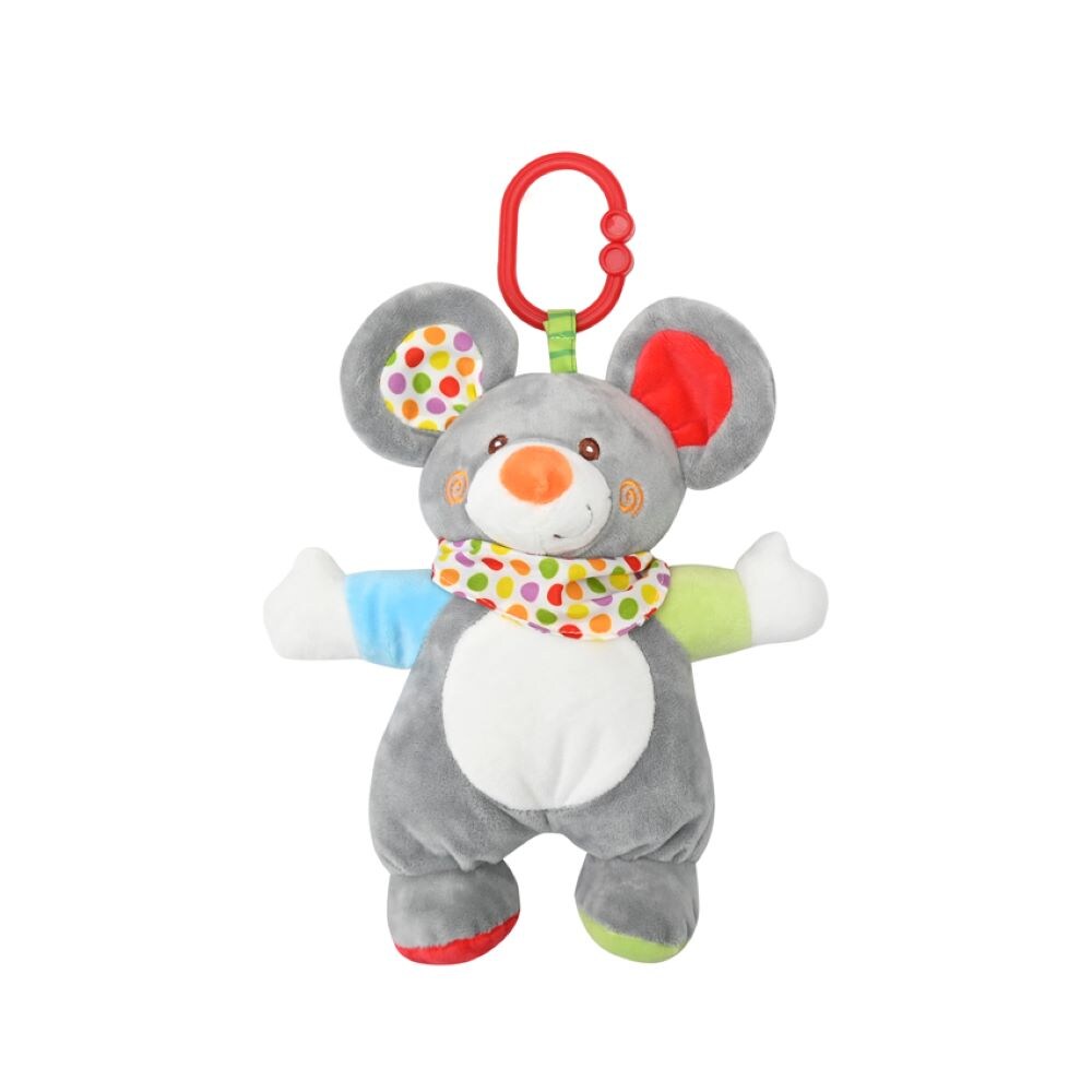 Lorelli Baby Kuscheltier Plüsch Greifling, C-Ring, auffällige Farben, ab Geburt grau