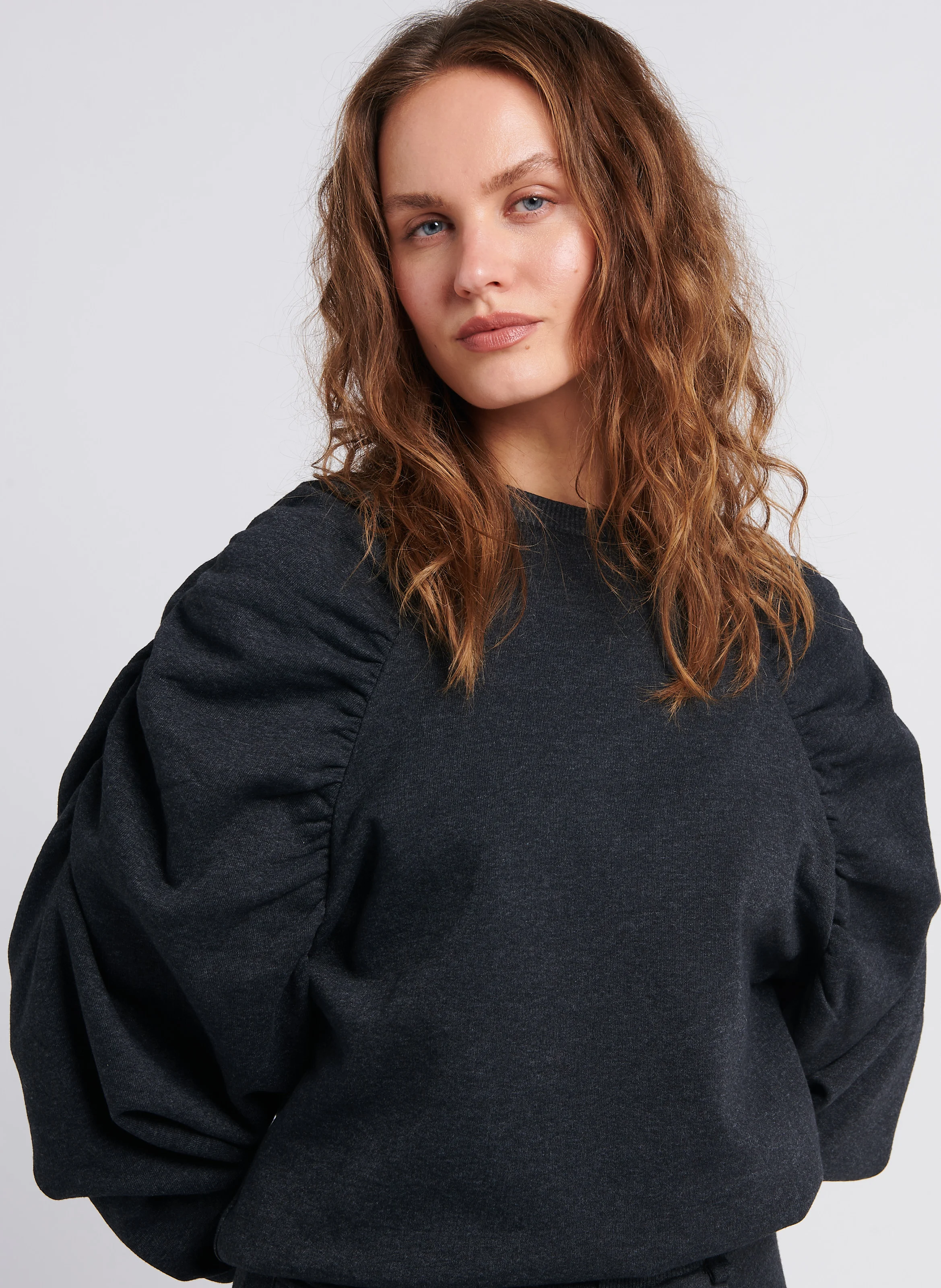 XENIA - Sweat col rond en coton mélangé | Gris