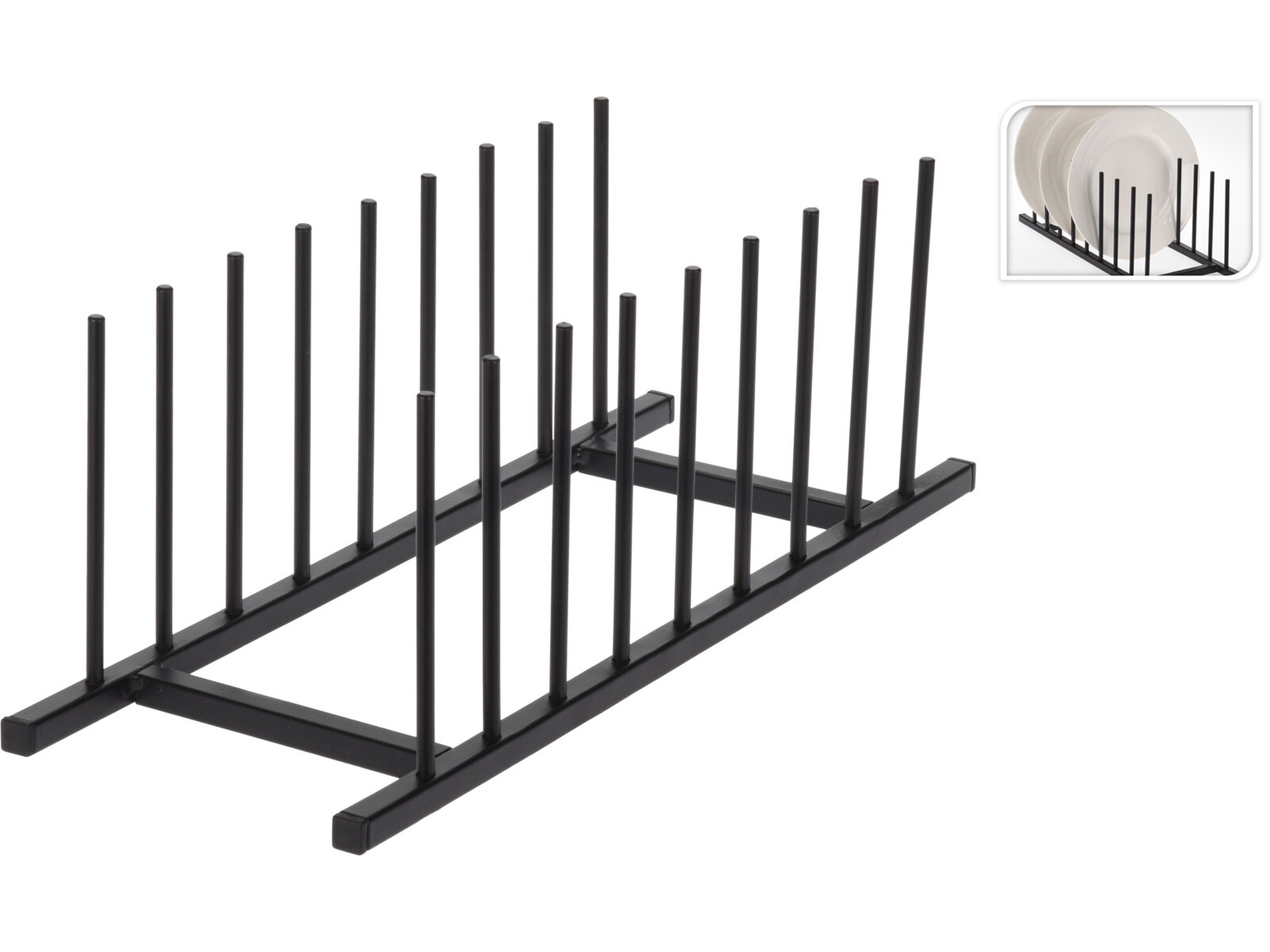 SUPORTE PARA PRATOS EM METAL PRETO 34.5X12.5X12CM
