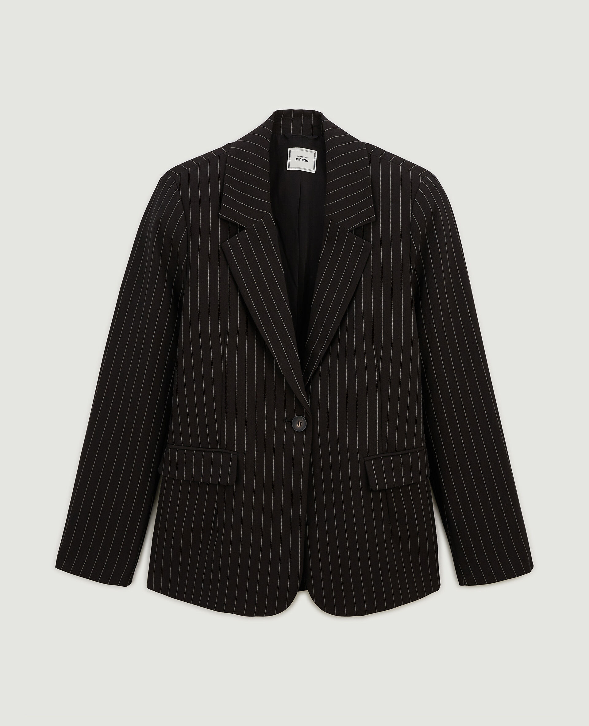 Veste blazer droite avec fines rayures - Noir