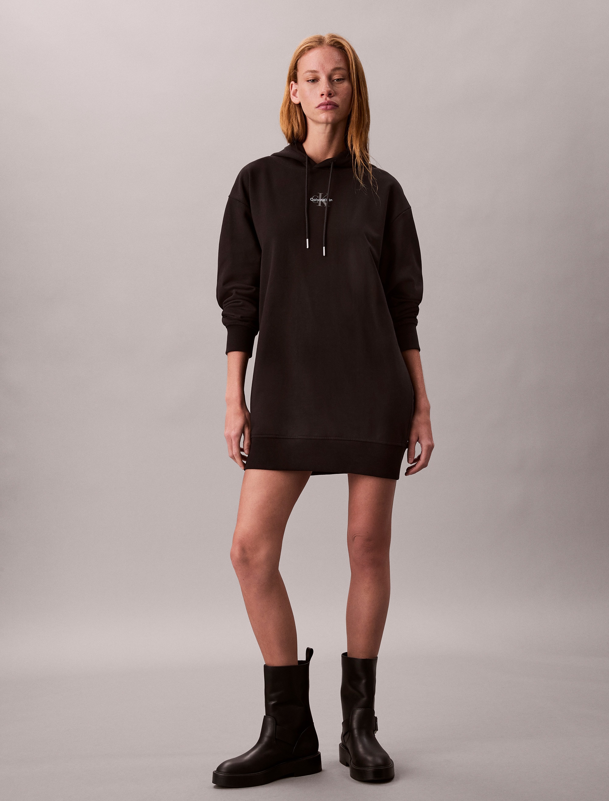 Calvin Klein Jeans Sweatkleid »LS MONOLOGO PREMIUM TERRY HOODIE« Ohne Tasche Mit Rundhalsausschnitt, loose fit