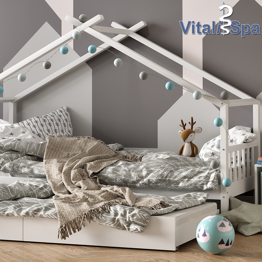 VITALISPA Kinderbett DESIGN Hausbett Gästebett Lattenrost weiß 90x200 Schublade