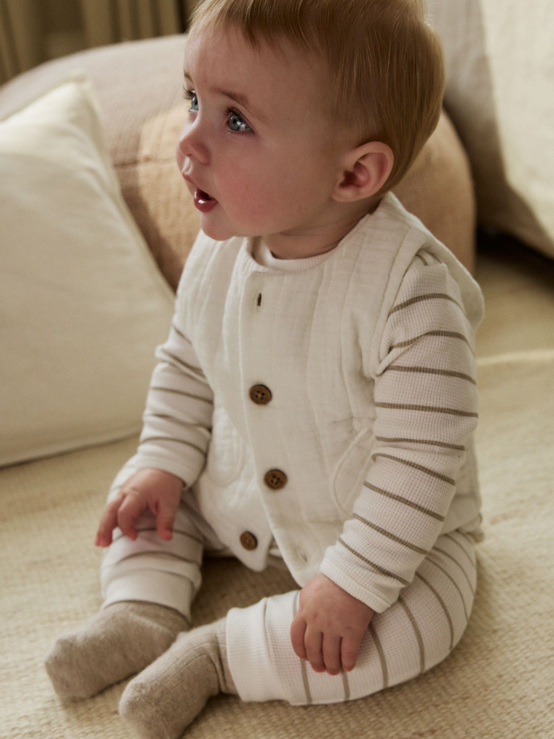 Wit gestreept - Baby Bodywarmer Top en Leggings Set (0mnd-2jr)