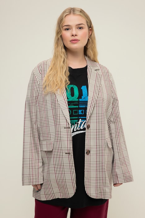 Oversized-Blazer, Karo, Revers, Langarm