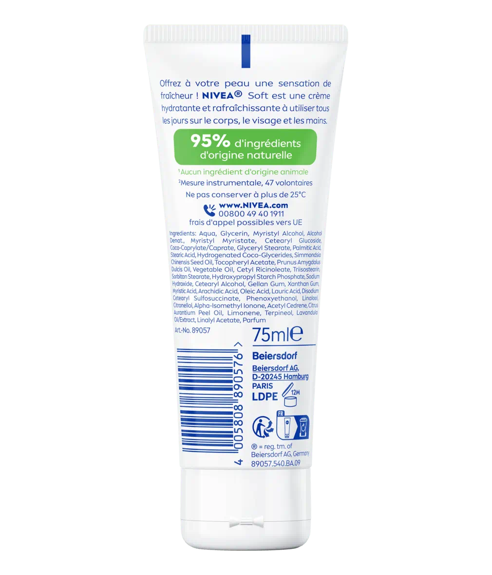 NIVEA SOFT CRÈME SENSATION FRAICHEUR VISAGE CORPS & MAINS 75ML