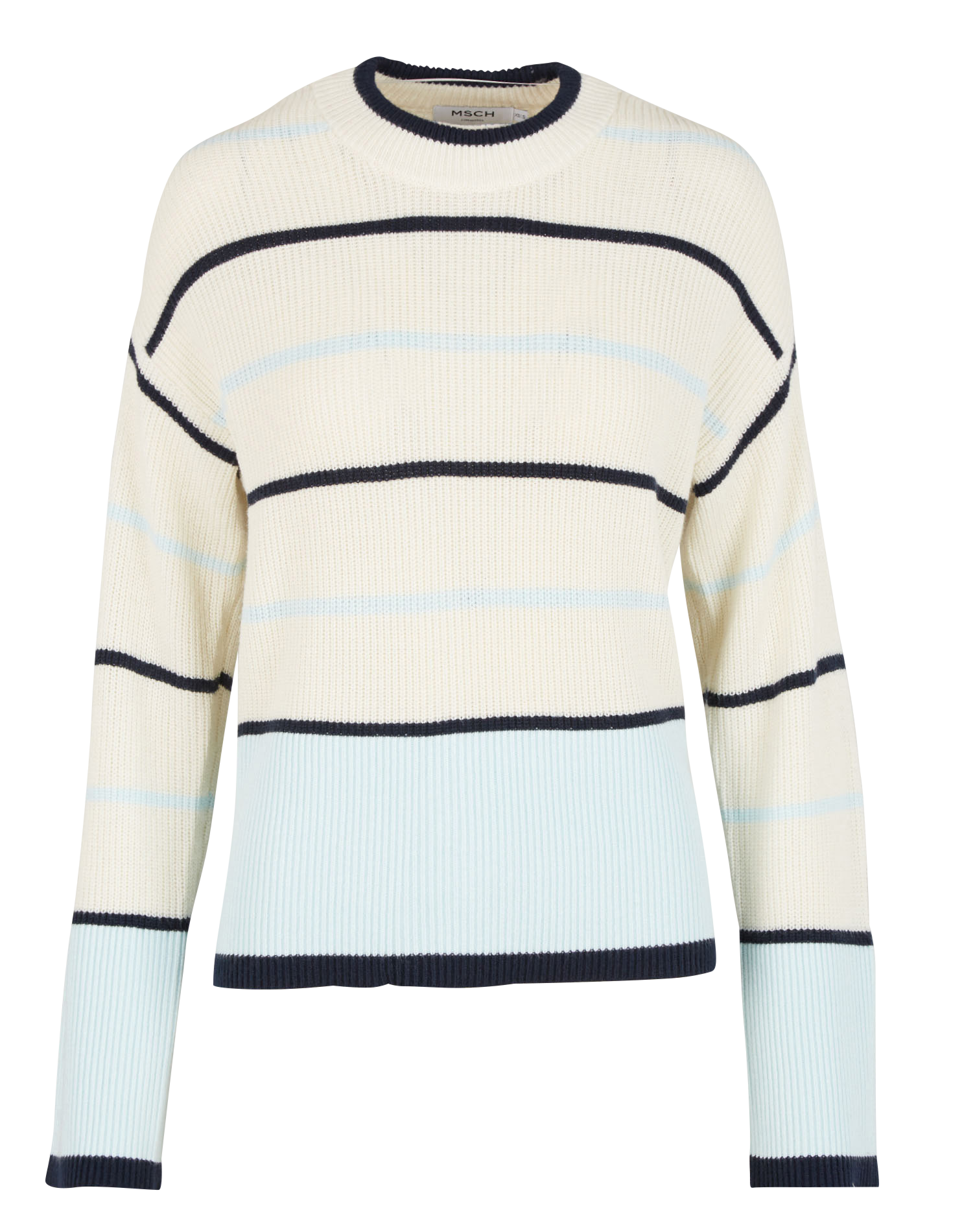 KAINA - Pull col rond rayé en maille mélangée| Blanc