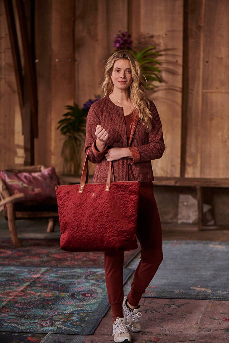 Pip Studio Tote Bag Velvet Quiltey Days Red