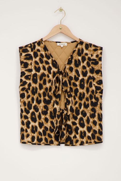 Beige panterprint gilet met strikjes