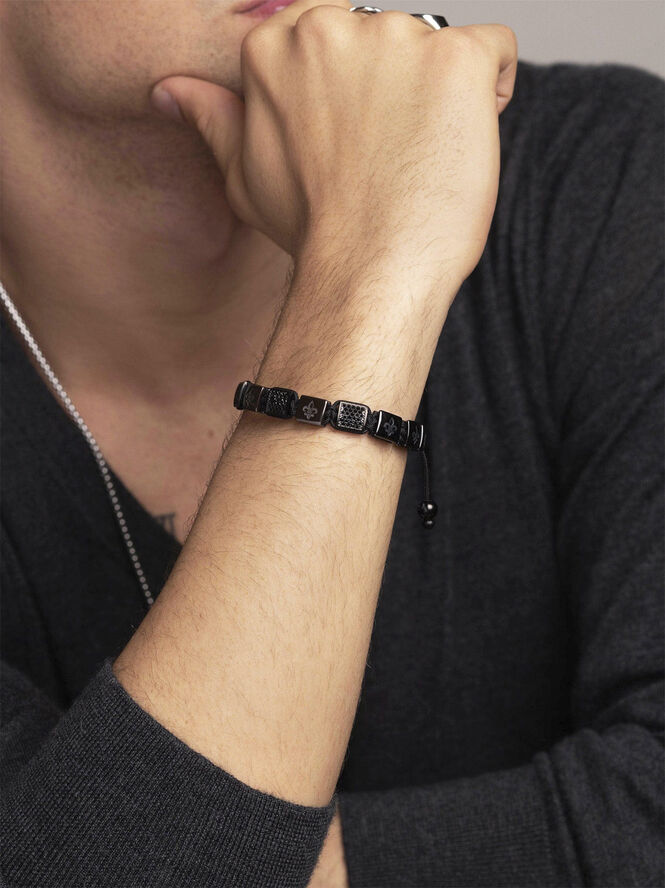 Nialaya Men's Ceramic Flatbead Bracelet in Black Black