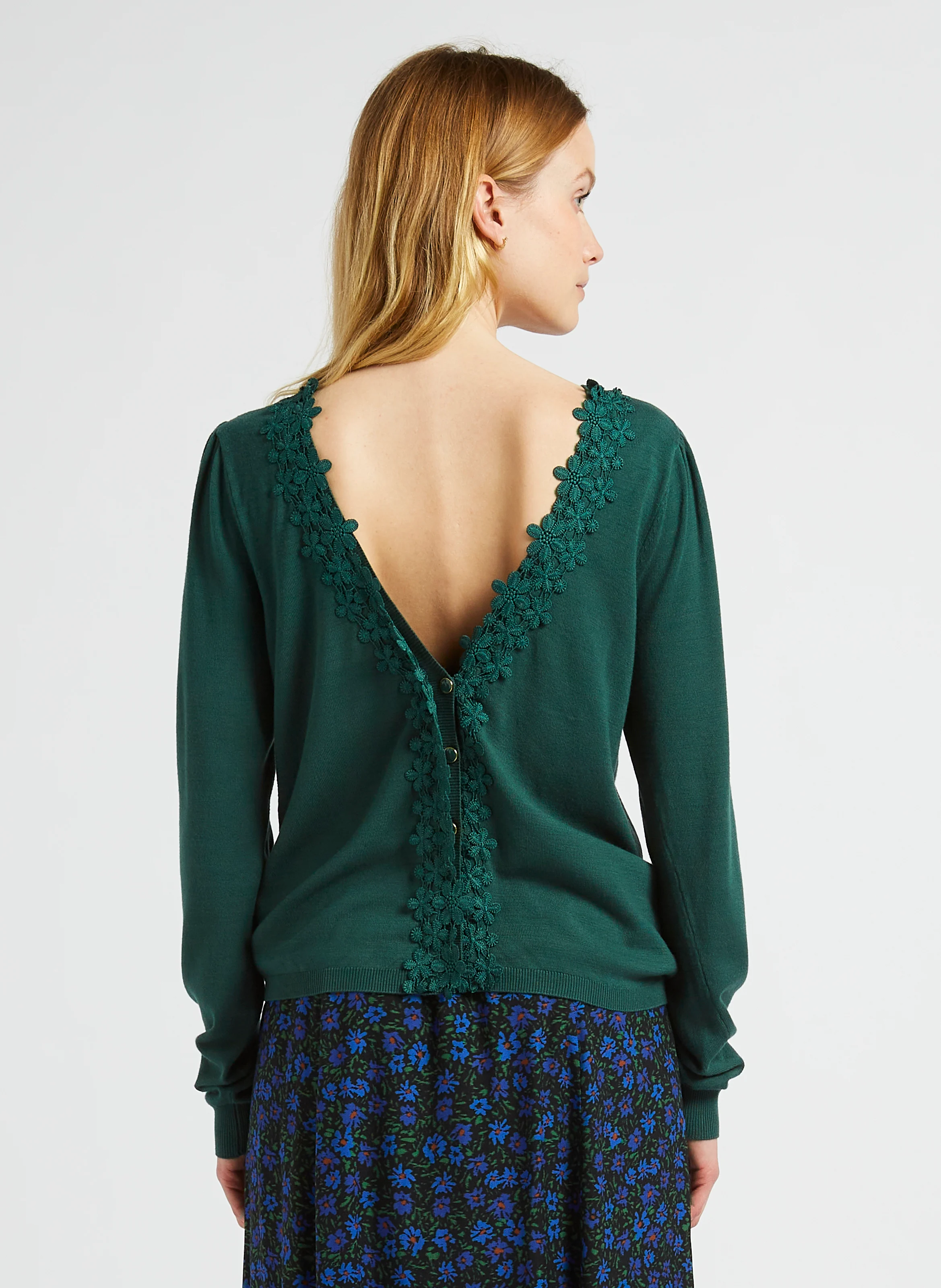 Cardigan droit à col V | Vert
