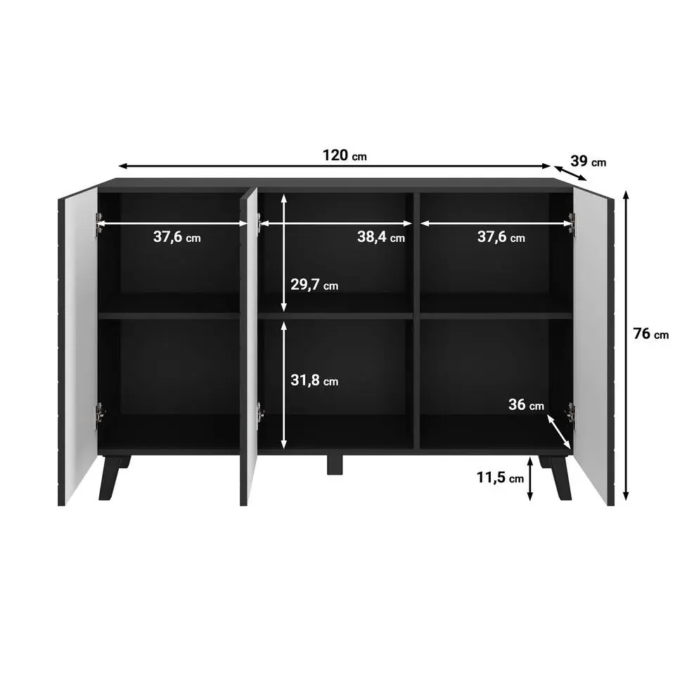 Meubella - Dressoir Pulse 3 - Zwart - 120 cm