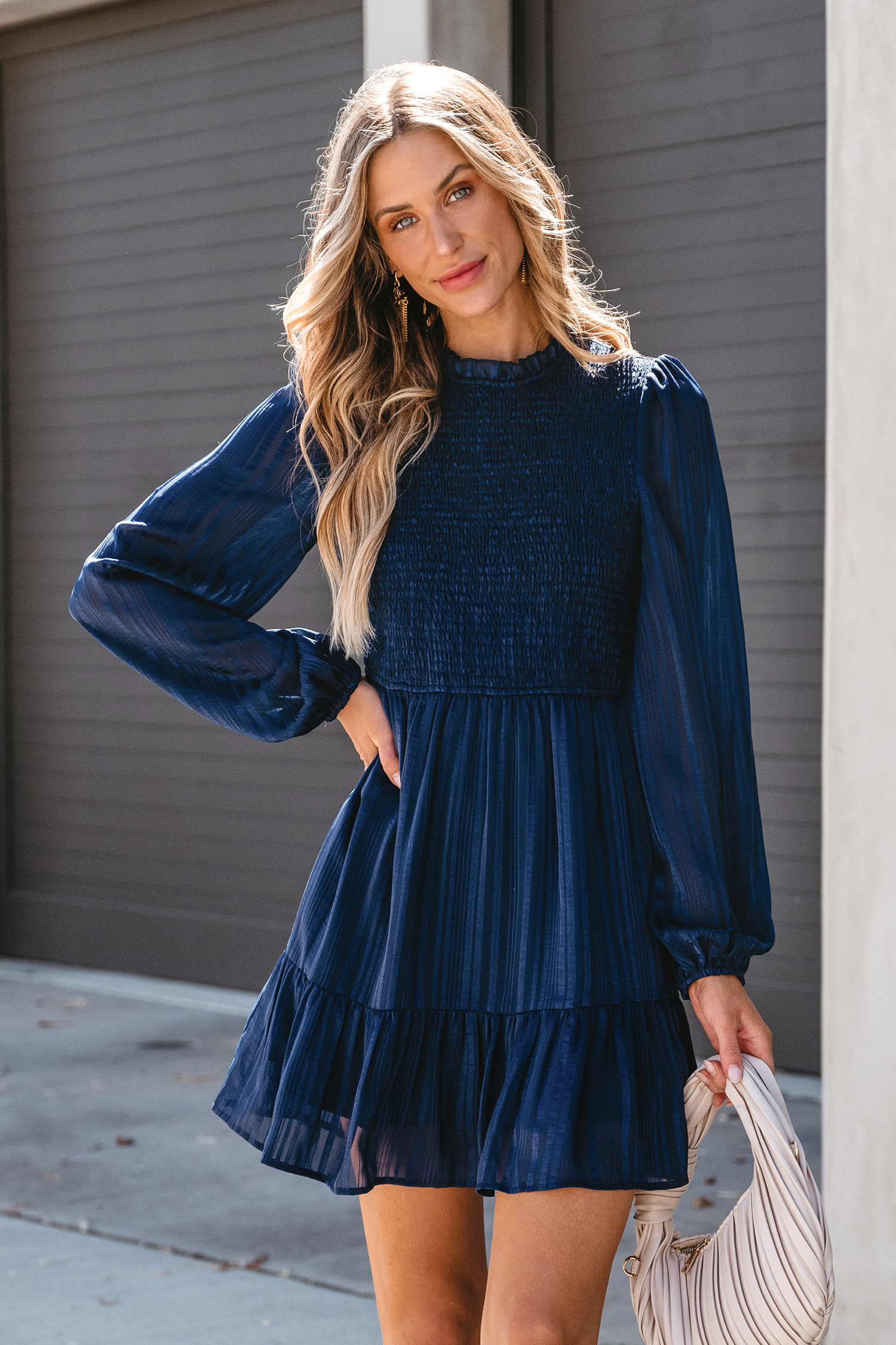 Robe avec manches bouffantes à smocks