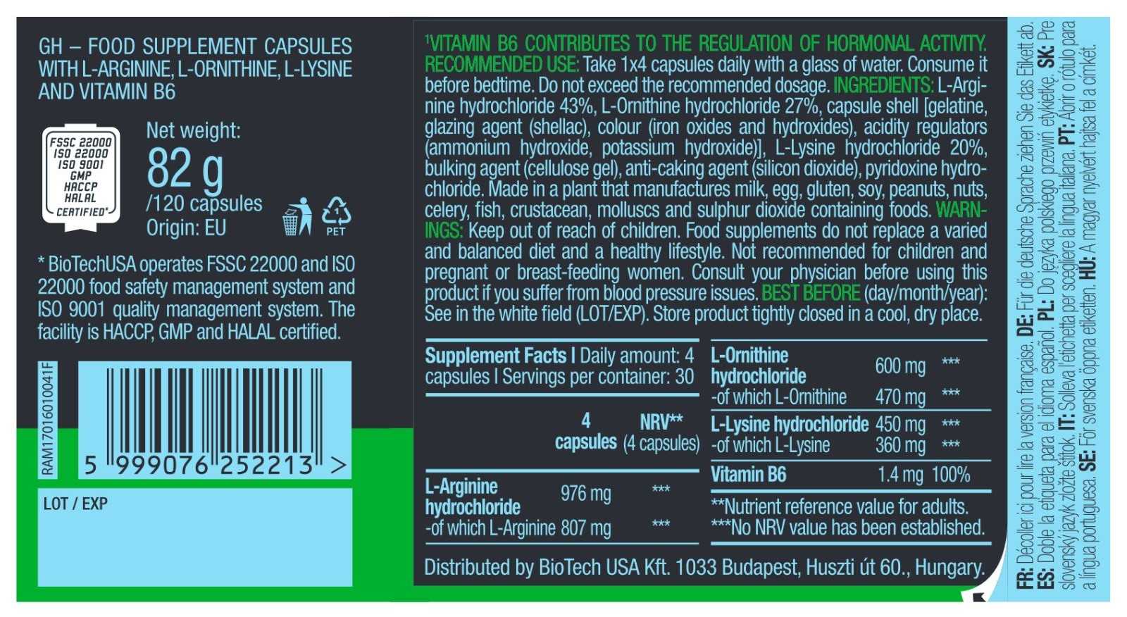 Regulador de Hormônio GH da Biotech USA - 120 Cápsulas
