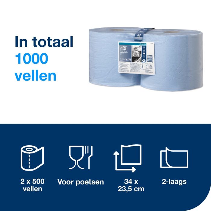 Tork 130072 Wiper 430 Perform. 2-lgs blauw 170 mtr x 24 cm pak à 2 rol/500 vel (130072)
