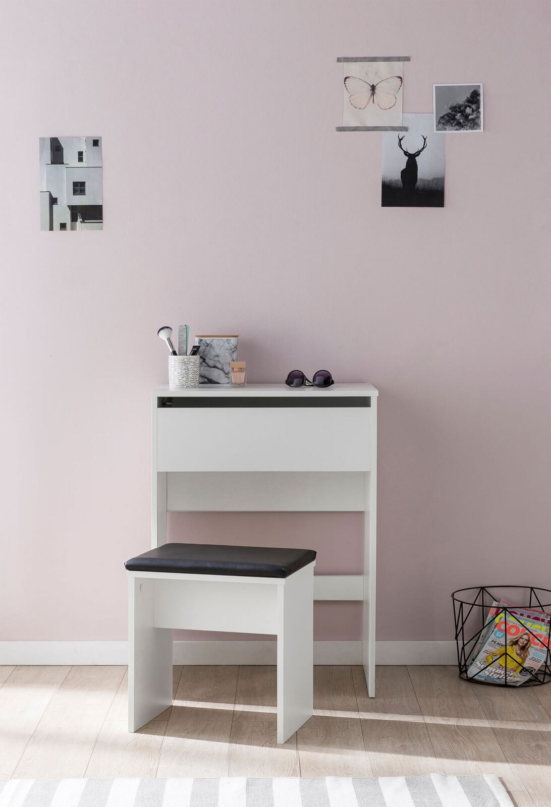 Schminktisch mit Hocker und Spiegel 60 x 81 cm weiß