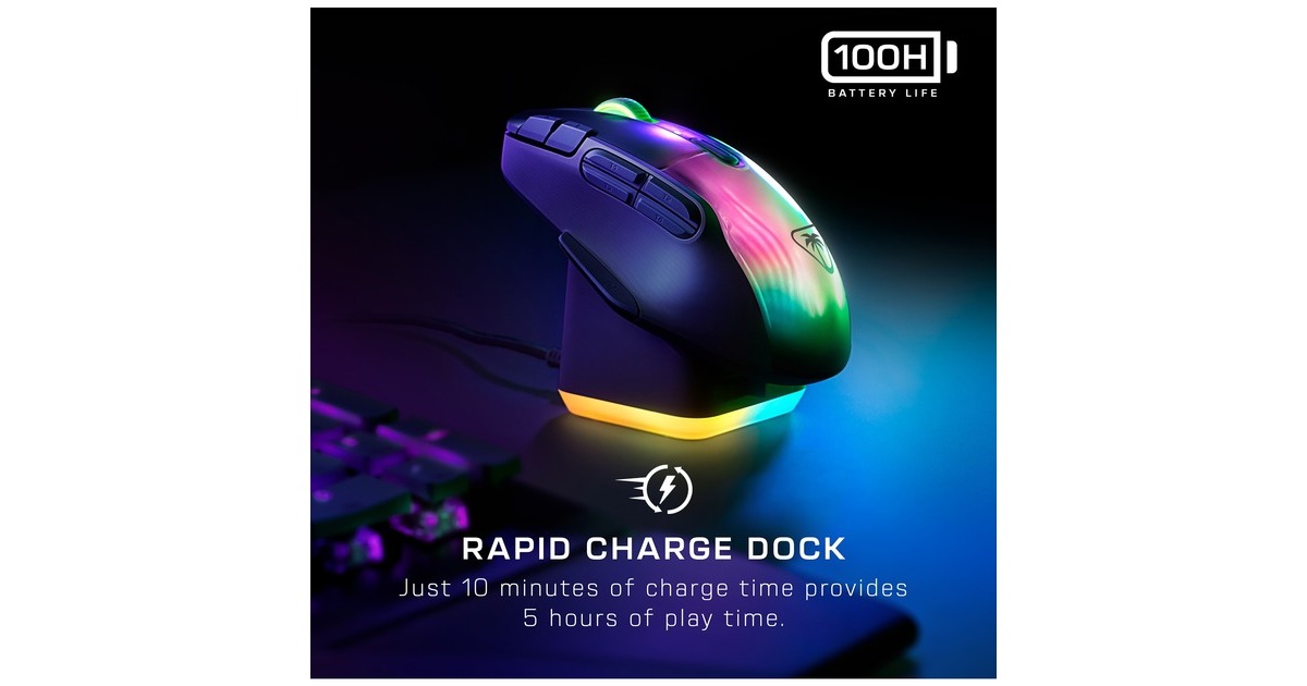 Turtle BeachKone XP Air gaming muis  (Zwart, USB-C / 2,4GHz / Bluetooth, 50 - 19.000 Dpi, RGB)
