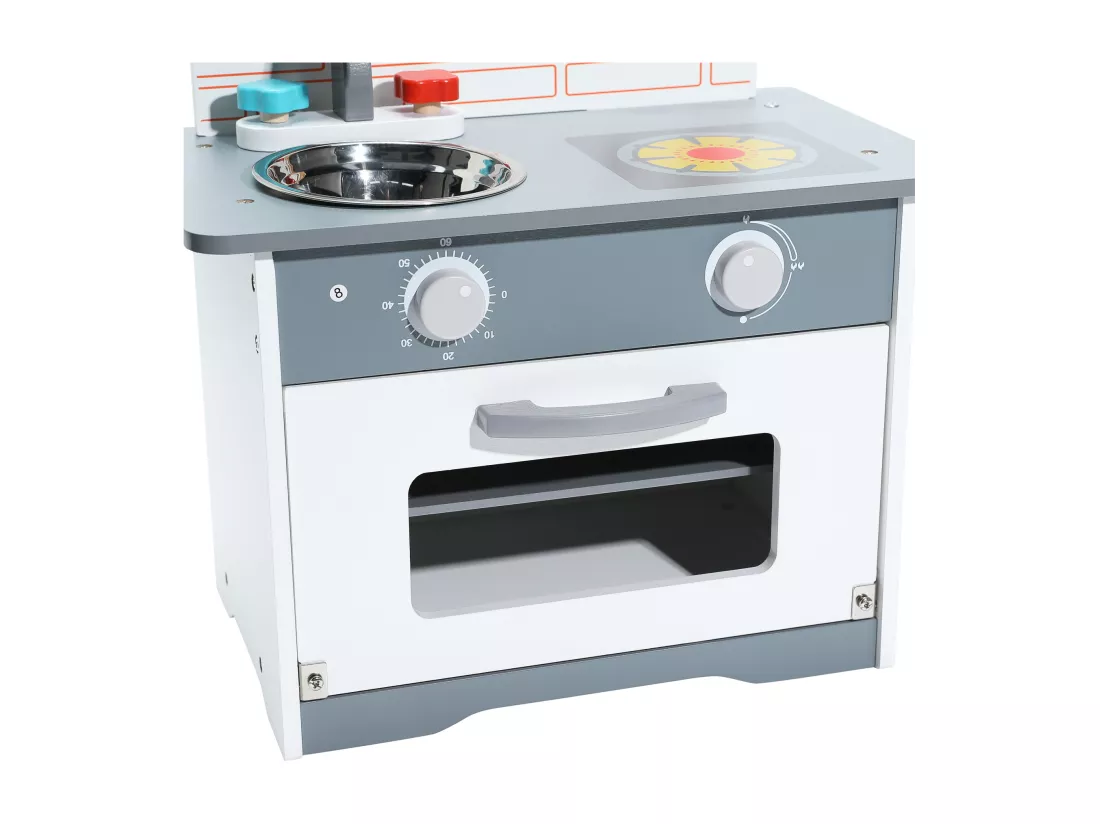 Cuisine multifonctionnelle pour enfants - ORYXEARTH - 40x24.5x50cm - Bois - Spatules et casseroles - Gris
