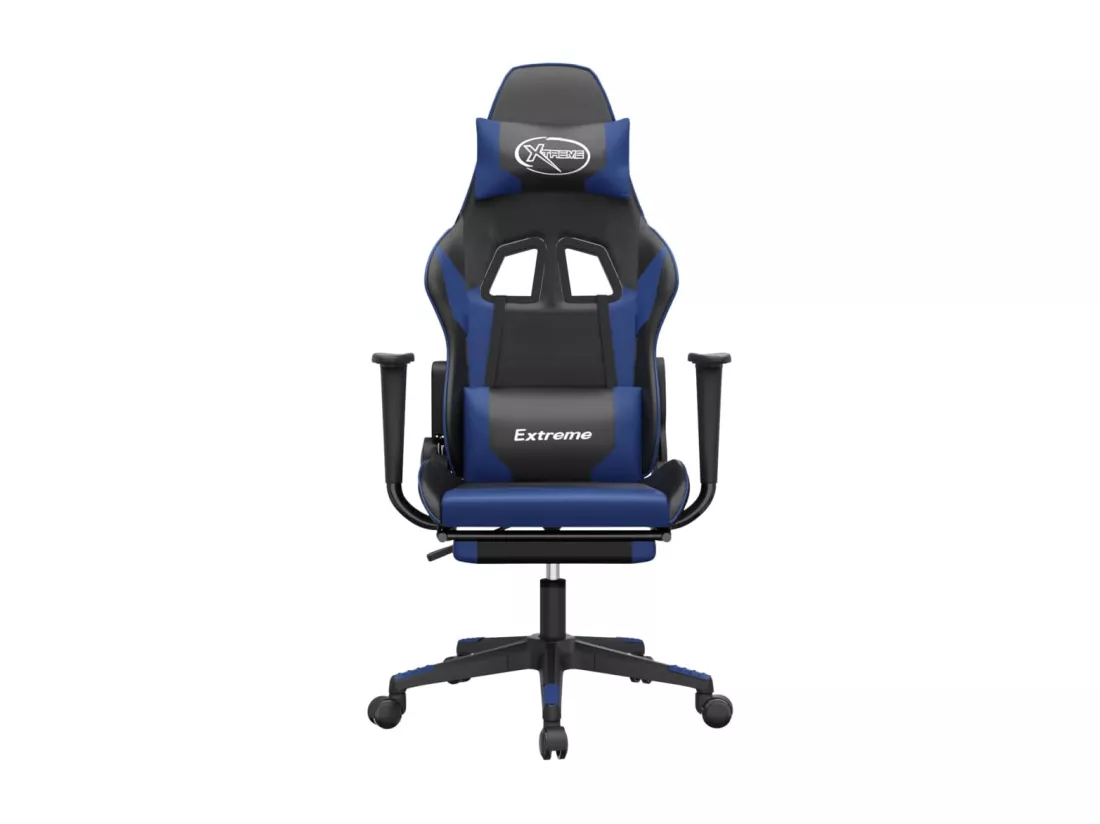 Chaise de jeu de massage et repose-pied Noir et bleu Similicuir