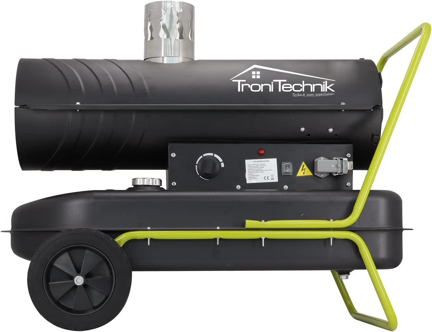 Tronitechnik® Heizkanone Dieselheizgebläse Dieselheizer 20kW Diesel betriebener Heißluftgenerator Heizgerät Bauheizer Heizer mit 36l Tank, Überhitzungsschutz, mit Rädern und Thermostat