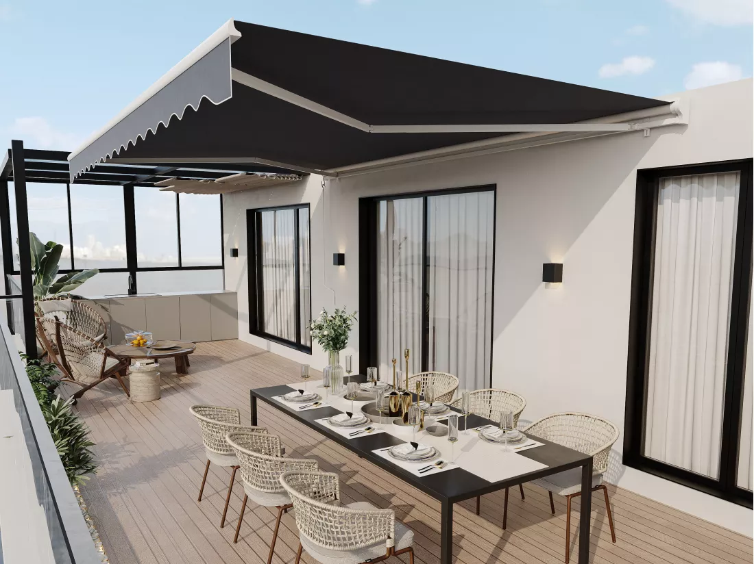 Store banne motorisé avec semi-coffre 5 x 3 m - anthracite - COFANA