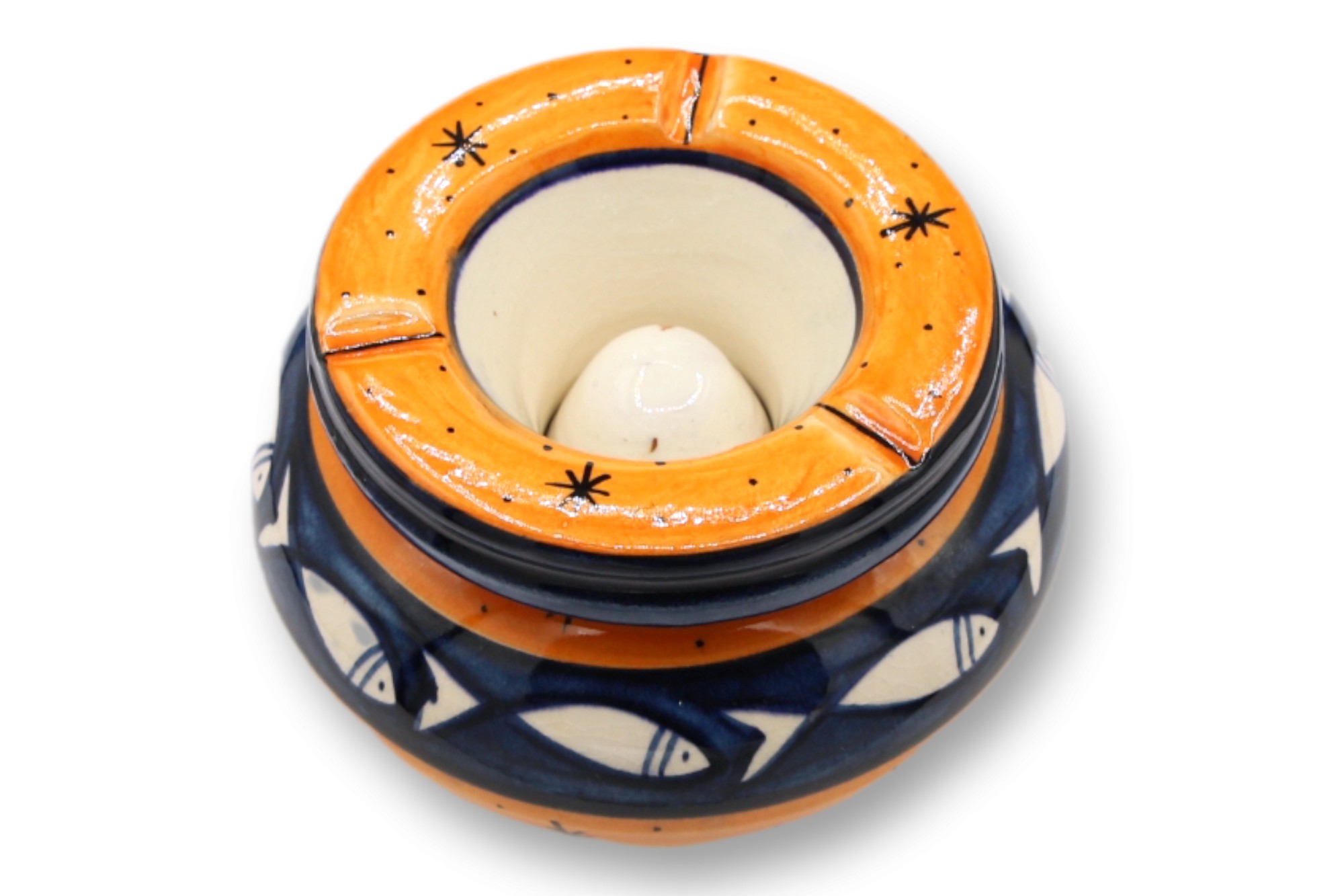 Keramik-Aschenbecher, blau-orange, Ø 12 cm, H 8 cm günstig bestellen