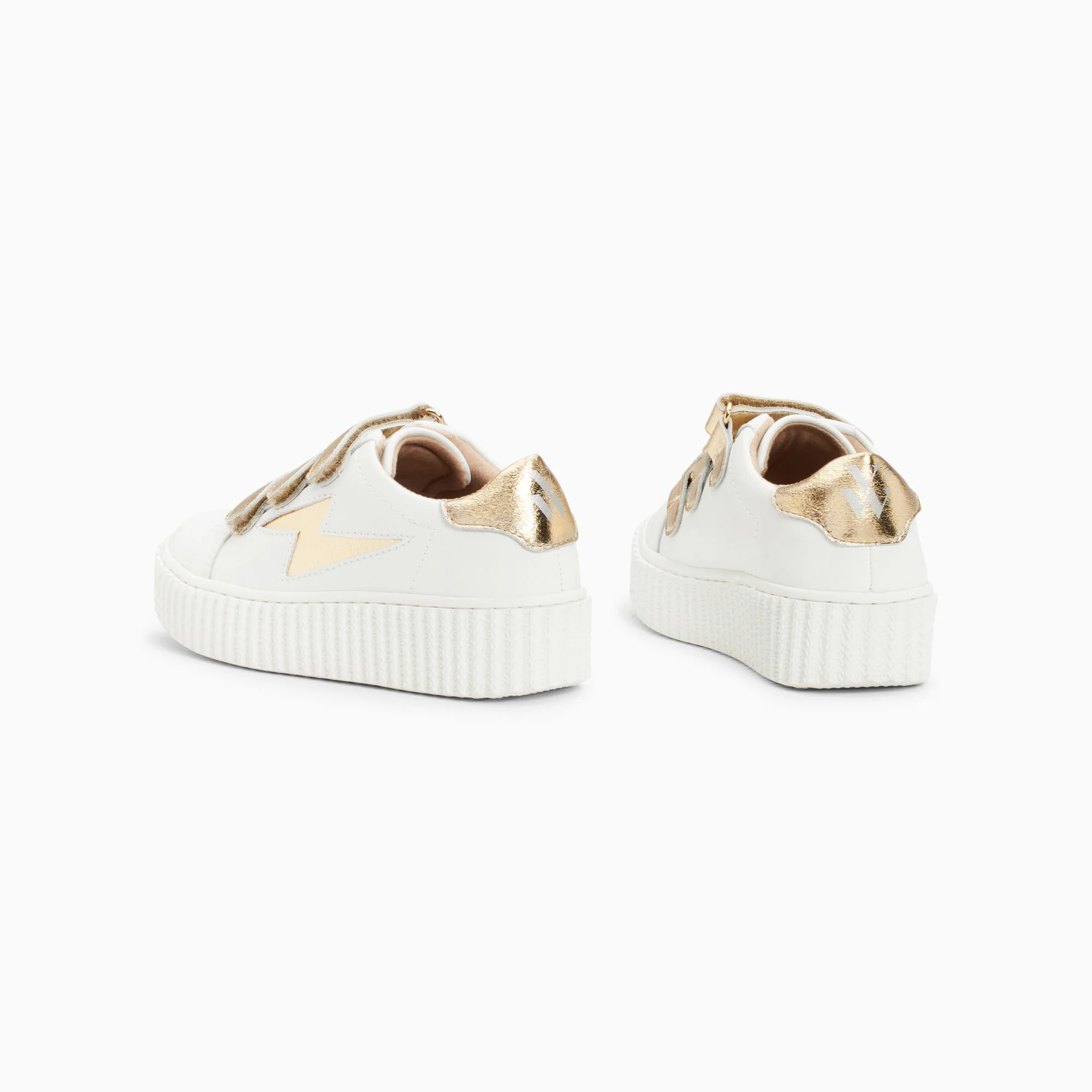 Sneakers-Baskets éclair Mini Marilou blanc et champagne à scratchs