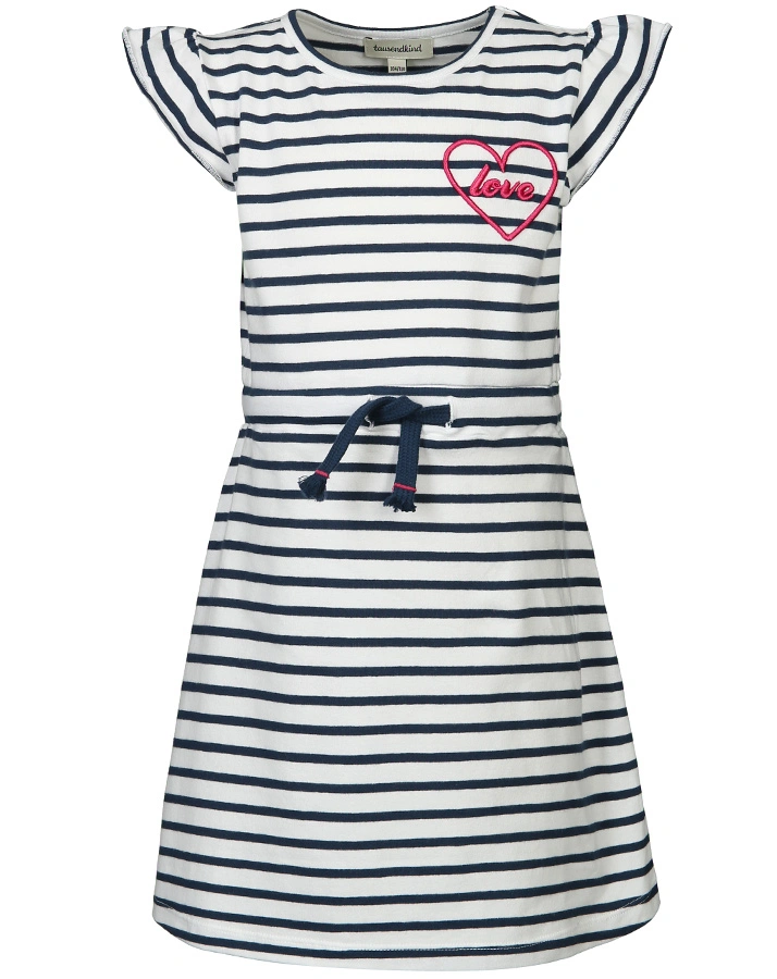 Kurzarm-Kleid LOVE DETAIL gestreift in weiß/dunkelblau