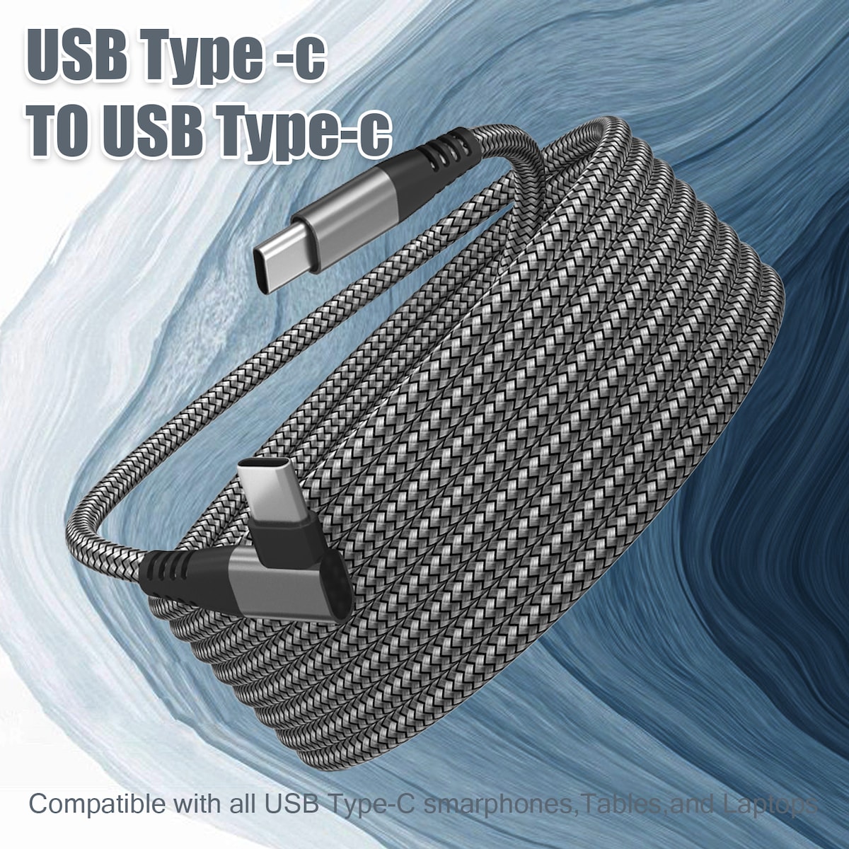 USB C-lader med vinklet kontakt 60W PD hurtiglading Sort 2 m