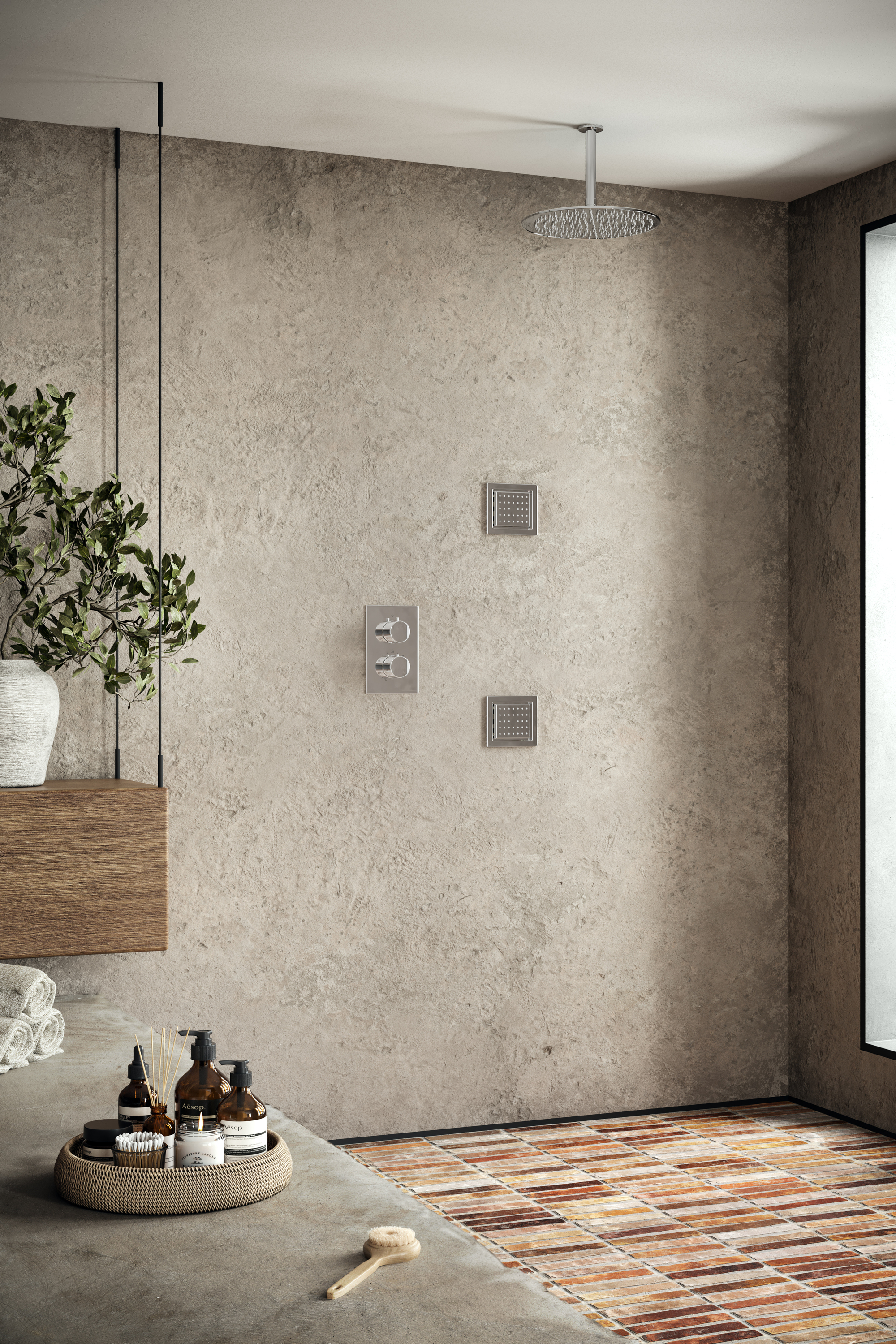 Saniclear Talpa Stripes inbouw regendouche 20cm met vierkante massagejets en plafondarm chroom