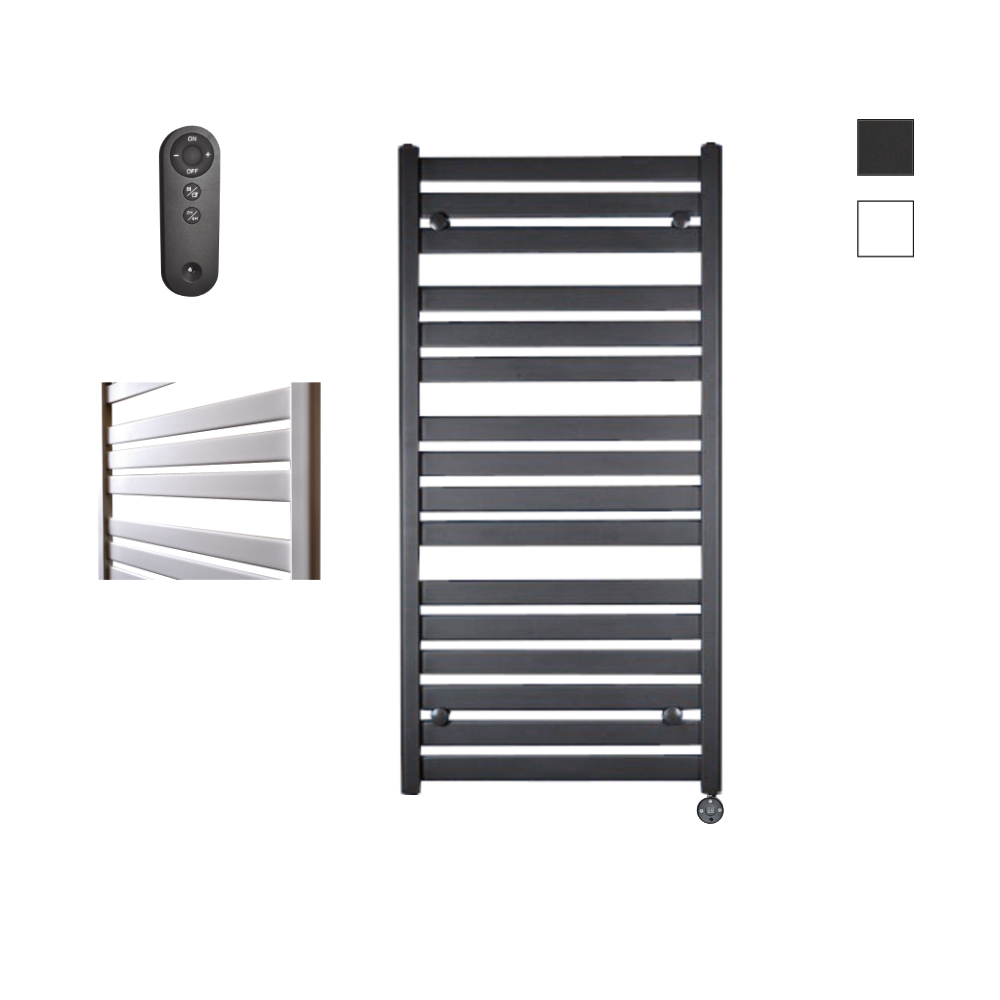 Sanicare Moda elektrische radiator 60x120cm zwart mat met afstandsbediening en thermostaat zwart rechtsonder