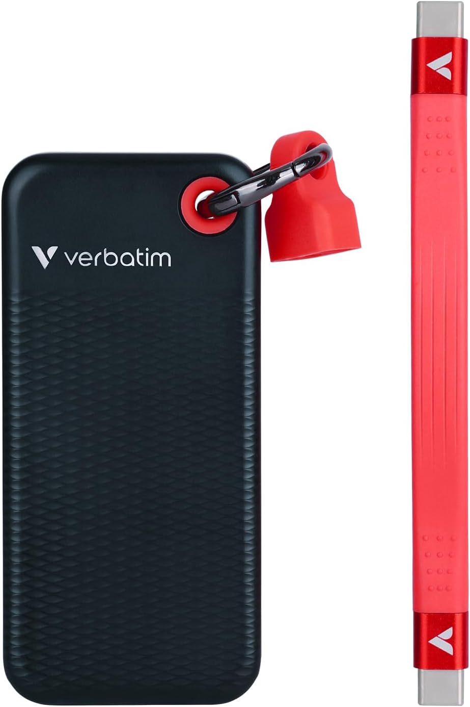(1TB) Pocket SSD Externe SDD Festplatte USB C 3.2   Schlüsselanhänger mit Kabelbefestigung 10 Gbit/s (32192) - Schwarz / Rot