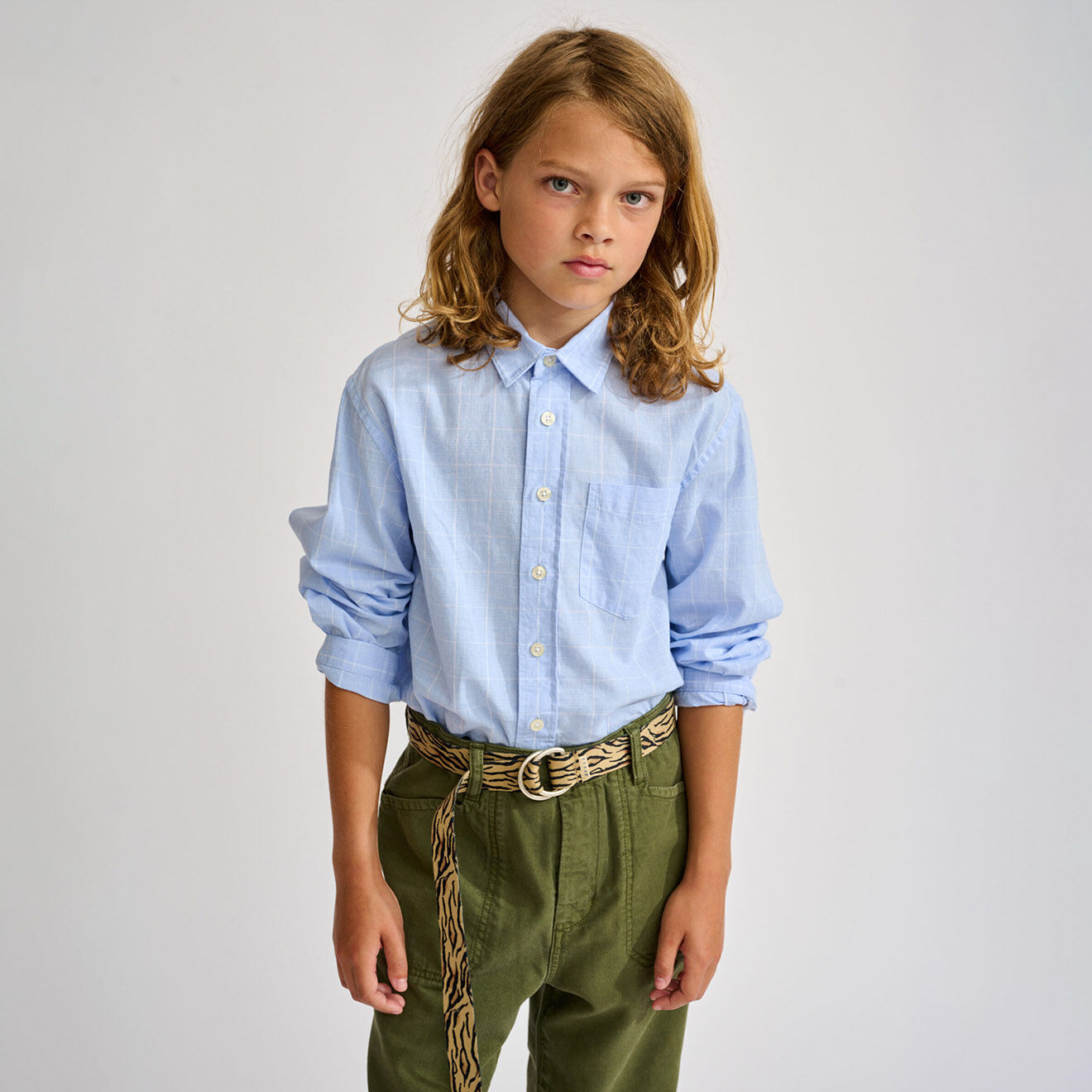 Bellerose Chemise en Coton & Lin Gulian à carreaux bleue