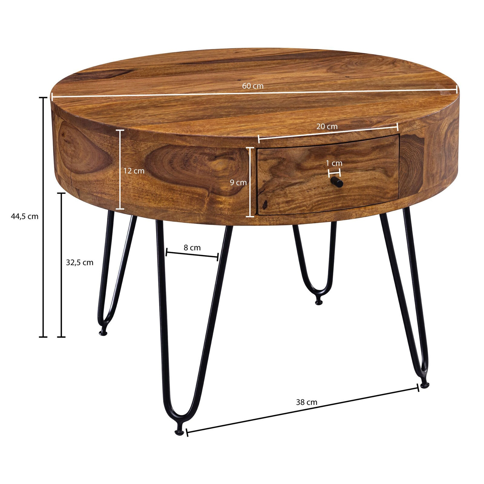 Couchtisch rund 60 x 44 cm Sheesham massiv