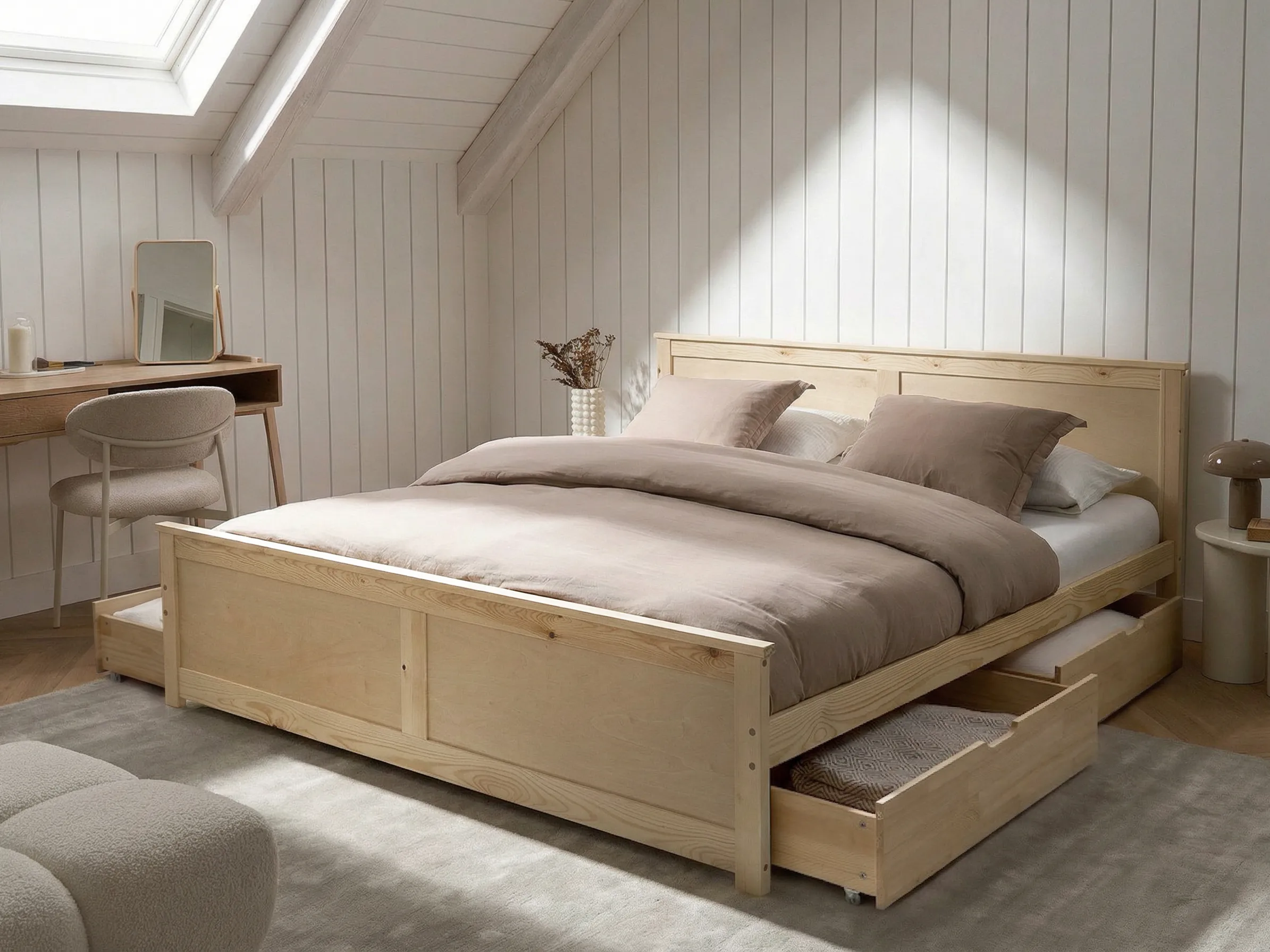 Bed met 4 lades Dennenhout DAUPHIN 180 x 200 cm Lichtbruin
