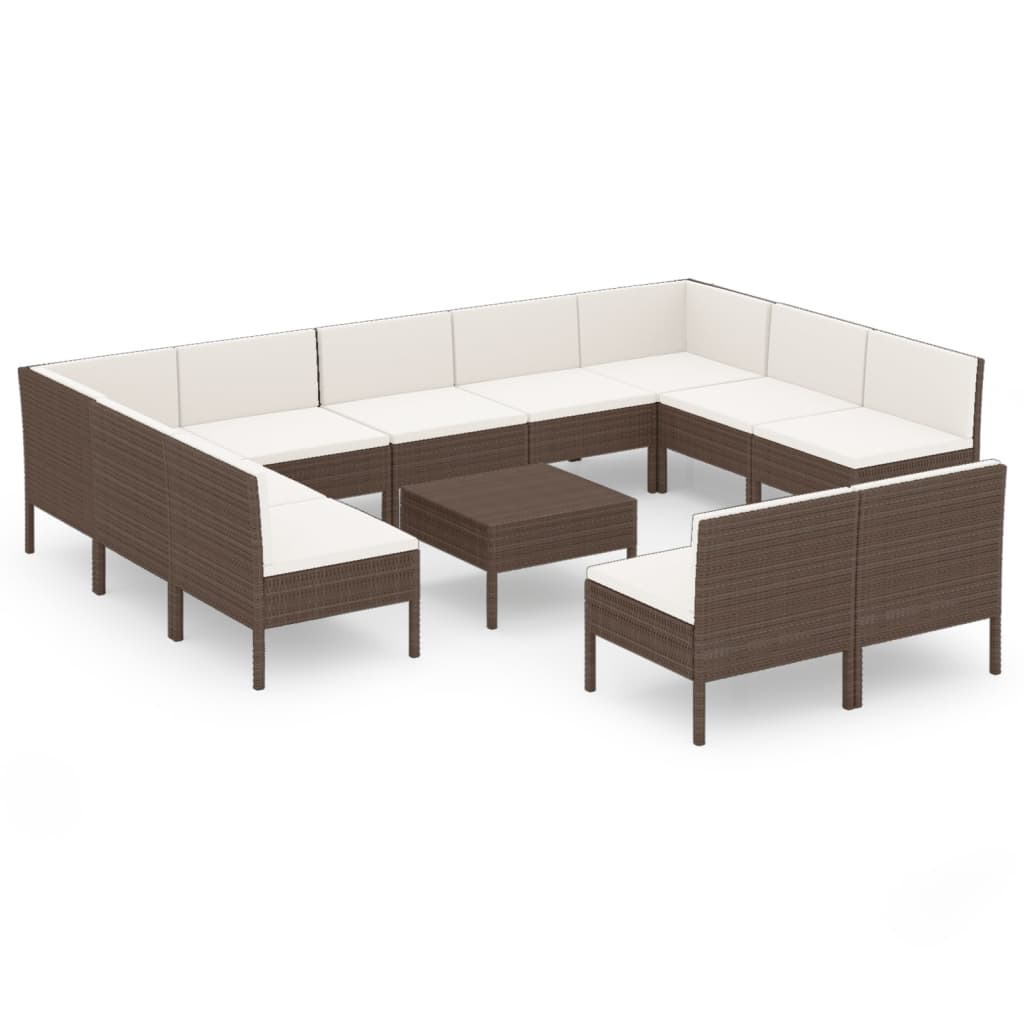 Salon de jardin meuble d'extérieur ensemble de mobilier 12 pièces avec coussins résine tressée marron