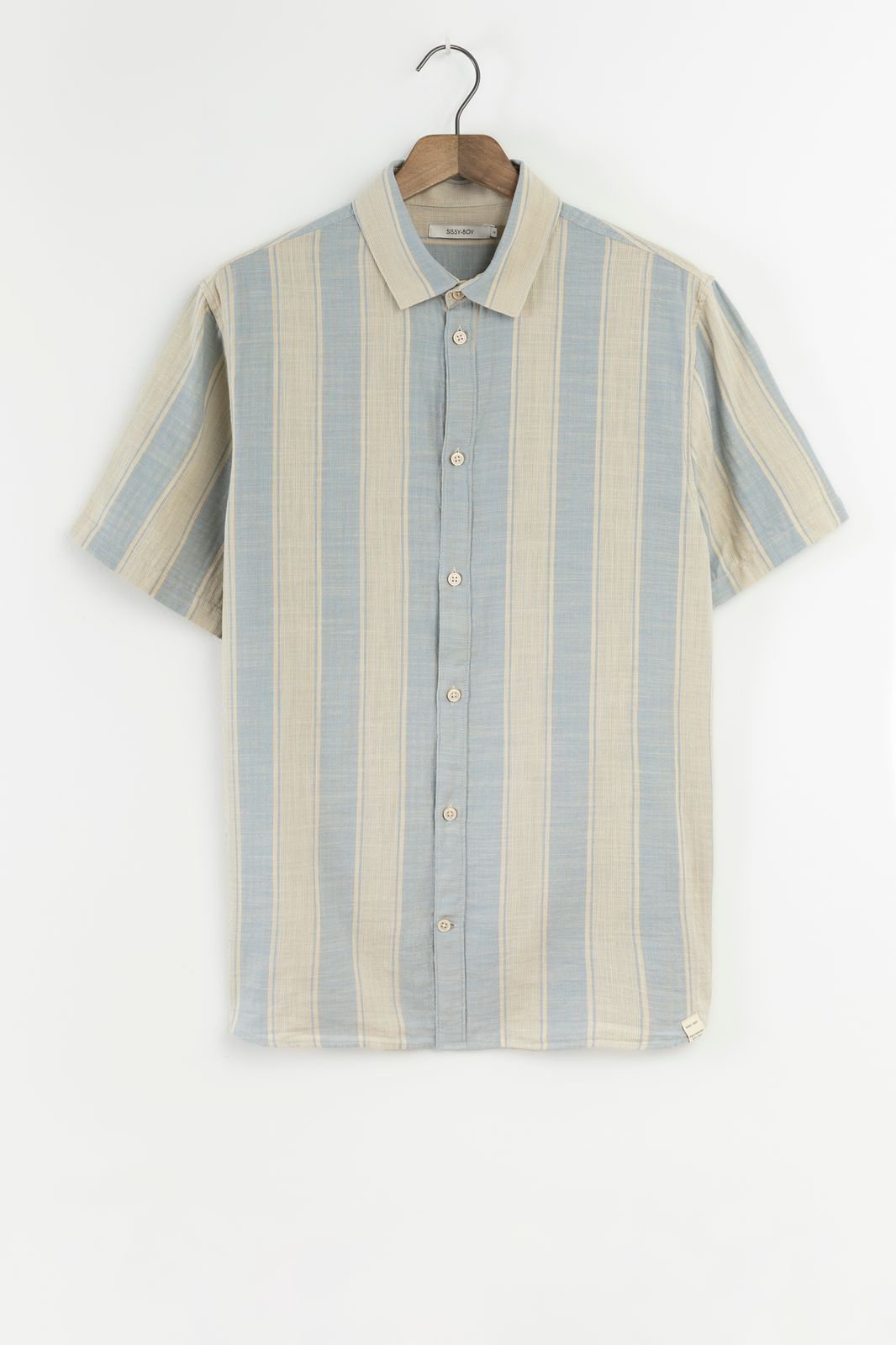 Blauw gestreept overhemd met korte mouwen